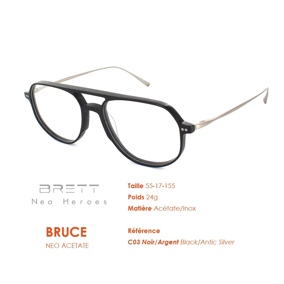 monture optique haut de gamme brett bruce neo acetate noir argent